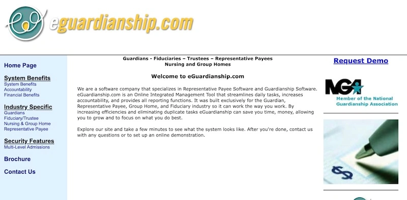 eGuardianship software home page for professional fiduciary agencies and guardianship firms