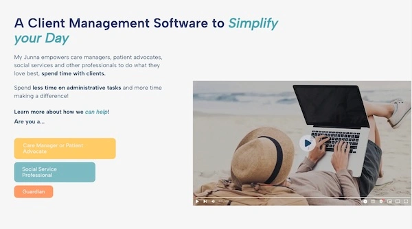 My Junna guardianship software home page for professional fiduciary agencies and care managers